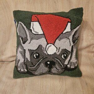 C & F Enterprises Hooked Embroidered Pug Dog  Pillow With Insert New 18x18"